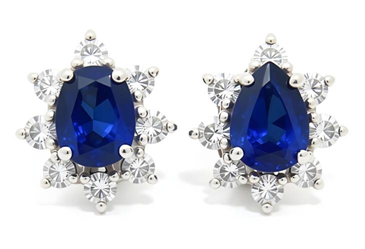 Sparkling Blue Sapphire and Diamond Halo Earrings